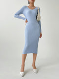 SHEIN DAZY Kpop V Neck Ribbed Knit Sweater Dress
