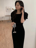 SHEIN DAZY Puff Sleeve Velvet Dress