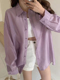 SHEIN DAZY Solid Color Loose Fit Thin Long Sleeve Button Down Shirt