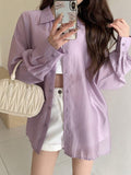 SHEIN DAZY Solid Color Loose Fit Thin Long Sleeve Button Down Shirt
