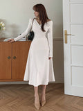 DAZY Solid Color V Neck Long Sleeve Dress