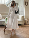 DAZY Solid Color V Neck Long Sleeve Dress