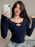 SHEIN DAZY Solid Cut Front Ribbed Knit Sweater