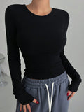SHEIN DAZY Solid Ribbed Knit Crop Tee