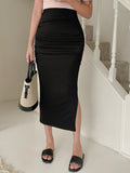 SHEIN DAZY Solid Ruched Split Side Skirt