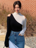 SHEIN DAZY Two Tone Cold Shoulder Sweater