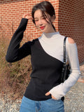 SHEIN DAZY Two Tone Cold Shoulder Sweater