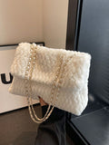 SHEIN Fashionable Solid Color Furry Metal Chain Shoulder Bag