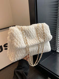 SHEIN Fashionable Solid Color Furry Metal Chain Shoulder Bag