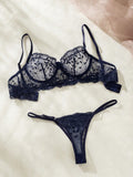 SHEIN Floral Embroidery Mesh Underwire Lingerie Set