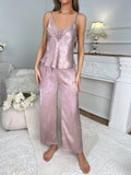 SHEIN Floral Jacquard Contrast Lace Satin Cami Top & Pants PJ Set