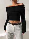 SHEIN Foldover Off Shoulder Crop Sweater