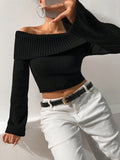 SHEIN Foldover Off Shoulder Crop Sweater