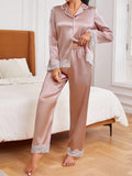 SHEIN Ladies' Lace Trimmed Satin Pajama Set