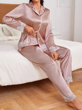 SHEIN Ladies' Lace Trimmed Satin Pajama Set