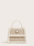 SHEIN Lightweight,Business Casual Glitter, Shiny, Luxury, Glamorous, Elegant, Exquisite Mini Faux Pearl Decor Tweed Satchel Bag