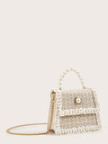 SHEIN Lightweight,Business Casual Glitter, Shiny, Luxury, Glamorous, Elegant, Exquisite Mini Faux Pearl Decor Tweed Satchel Bag
