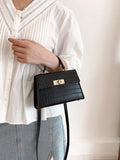 SHEIN Lightweight,Business Casual Mini Crocodile Embossed Twist Lock Flap Square Bag