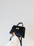 SHEIN Lightweight,Business Casual Mini Crocodile Embossed Twist Lock Flap Square Bag