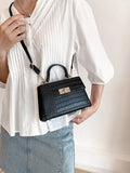 SHEIN Lightweight,Business Casual Mini Crocodile Embossed Twist Lock Flap Square Bag