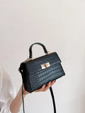 SHEIN Lightweight,Business Casual Mini Crocodile Embossed Twist Lock Flap Square Bag