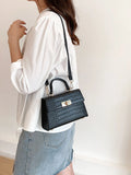 SHEIN Lightweight,Business Casual Mini Crocodile Embossed Twist Lock Flap Square Bag