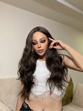 SHEIN  Long Wavy Wig for Women 24inch Dark brown Wig Middle Part Wig Natural Looking Hair Replacement Wig for Daily Party Use
