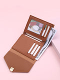 SHEIN Metal Decor Fold Small Wallet Credit Card Small Purse ID Window Bi-Fold Women Wallet
