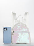 SHEIN Mini Holographic Classic Backpack Sequin Decor, Portable,Lightweight School Bag