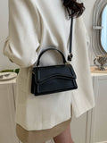 SHEIN Mini Square Bag Solid Black Top Handle Flap Design