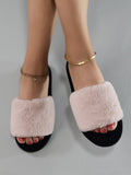 SHEIN Minimalist Fuzzy Bedroom Slippers, Slip-on Pink Fashion Solid Color Women's Indoor Slippers