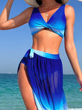 SHEIN Ombre Bikini Swimsuit With Beach Skirt
