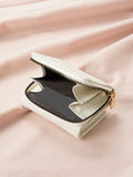 SHEIN PU Small Wallet White Minimalist Coin Pocket Small Purse Bi-Fold Zipper Women Wallet Mini