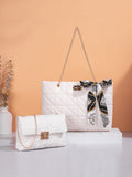 SHEIN Quilted Twilly Scarf Decor Chain Shoulder Tote Bag With Square Bag