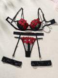 SHEIN Romantic Rose & Heart Shaped Lady Sexy Lingerie Set