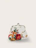 SHEIN Rose Canvas Short Wallet 1 Clutch Fabric Women'S Floral Coin Purse Card Holder
