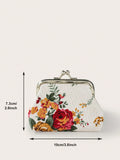 SHEIN Rose Canvas Short Wallet 1 Clutch Fabric Women'S Floral Coin Purse Card Holder