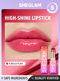 SHEGLAM Mirror Kiss High-Shine Lipstick-A Bold Plan 12 Colors High Gloss Shine Glitter Lipstick Moisturizing Reduce Lip Fine Lines Lip Balm Lip Makeup