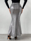 SHEIN BAE High Waist Metallic Mermaid Hem Skirt