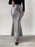 SHEIN BAE High Waist Metallic Mermaid Hem Skirt
