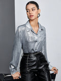 SHEIN BIZwear Women's Solid Color Textured Long Sleeve Shirt