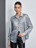 SHEIN BIZwear Women's Solid Color Textured Long Sleeve Shirt