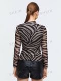SHEIN BIZwear Zebra Striped Mock Neck Tee
