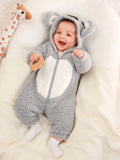 SHEIN Baby Boy Colorblock 3D Ear Design Hooded Plush Sleep Jumpsuit