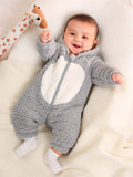 SHEIN Baby Boy Colorblock 3D Ear Design Hooded Plush Sleep Jumpsuit