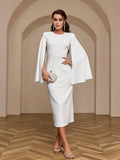 SHEIN Belle Solid Color Cape Sleeve Long Dress With Round Neckline