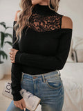 SHEIN Clasi Contrast Lace Cold Shoulder Sweater