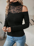 SHEIN Clasi Contrast Lace Cold Shoulder Sweater