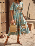 SHEIN Clasi Floral Print Butterfly Sleeve A-line Dress