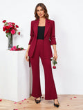 SHEIN Clasi Ladies Belted Three-quarter Sleeve Suit With Pleats